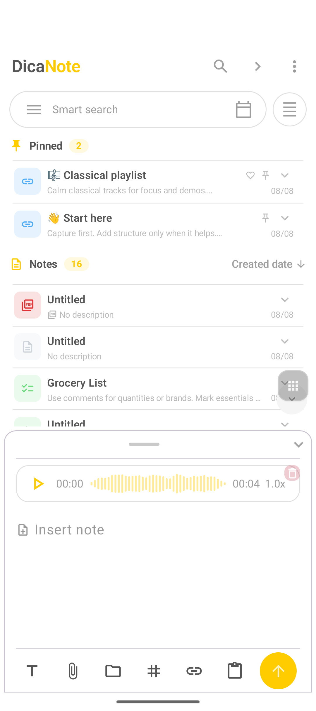Audio player on a DicaNote note
